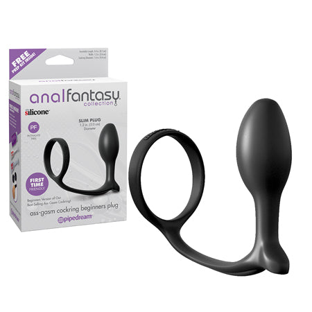 Pipedream Anal Fantasy Collection Silicone Ass-Gasm Cock Ring Beginner's Plug Black - Not Very Vanilla