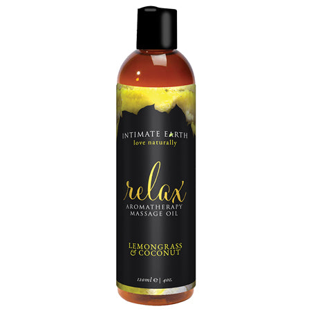 Intimate Earth Relax Aromatherapy Massage Oil Lemongrass & Coconut 4 oz. - Not Very Vanilla