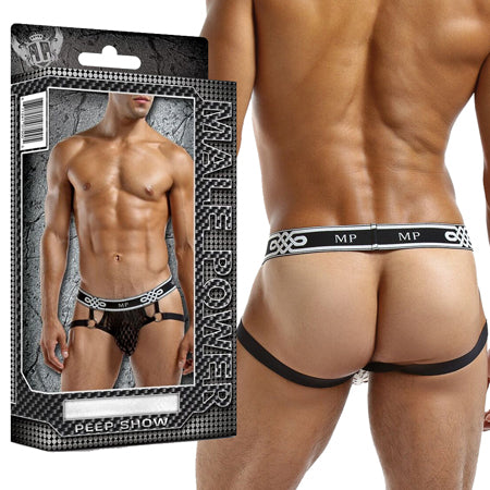 Male Power Peep Show Jock Ring Large/Xtra-Large (Black) - Not Very Vanilla