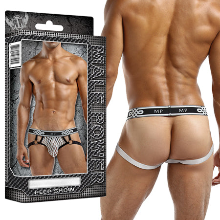 Male Power Peep Show Jock Ring Large Xtra-Large (White) - Not Very Vanilla