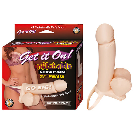 Get It On! Inflatable Strap-On 21' Penis-Flesh