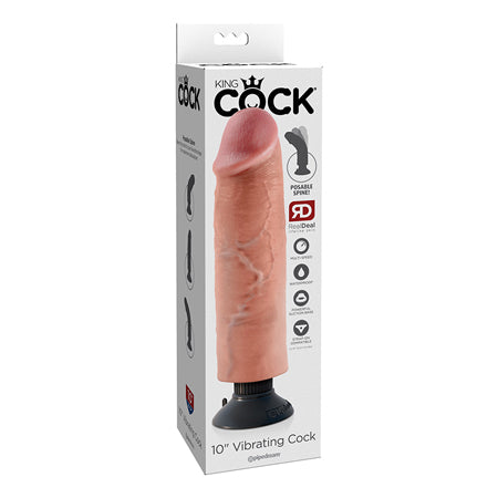 Pipedream King Cock 10 in. Vibrating Cock Poseable Dildo With Suction Cup Beige - Not Very Vanilla