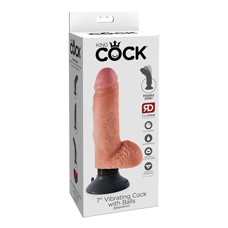 Pipedream King Cock 7 in. Vibrating Cock With Balls Poseable Suction Cup Dildo Beige - Not Very Vanilla