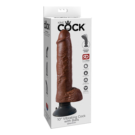 Pipedream King Cock 10 in. Vibrating Cock With Balls Poseable Suction Cup Dildo Brown - Not Very Vanilla