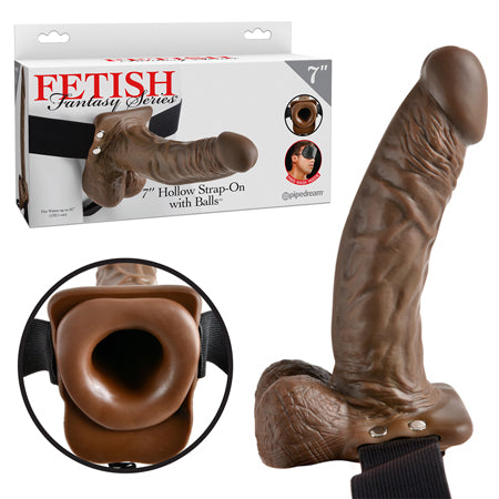 Pipedream Fetish Fantasy Series 7 in. Hollow Strap-On with Balls Brown/Black - Not Very Vanilla