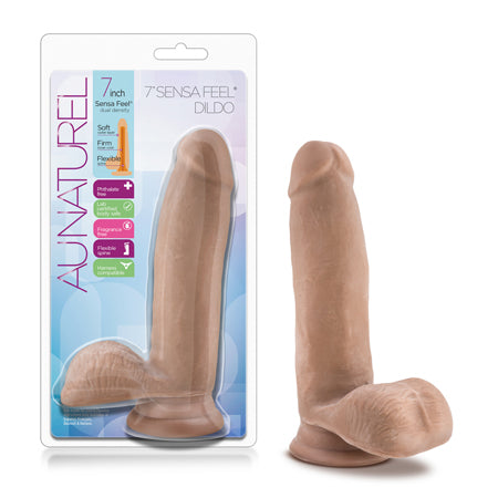 Blush Au Naturel 7 in. Posable Dual Density Dildo with Balls & Suction Cup Tan - Not Very Vanilla