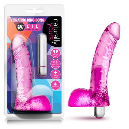 Blush Naturally Yours Vibrating Ding Dong Realistic 6.5 in. Dildo with Balls & Bullet Vibrator Pink - Not Very Vanilla