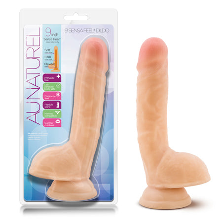 Blush Au Naturel 9 in. Posable Dual Density Dildo with Balls & Suction Cup Beige - Not Very Vanilla