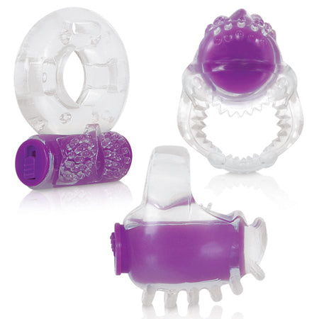 Evolved Ring True 3-Piece Vibrating Ring Set Clear/Purple - Not Very Vanilla