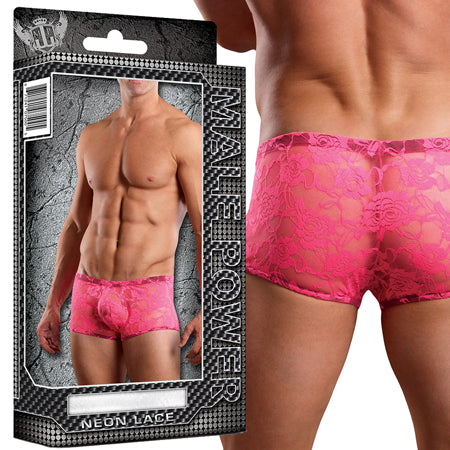 Male Power Mini Short Neon Lace Hot Pink M - Not Very Vanilla