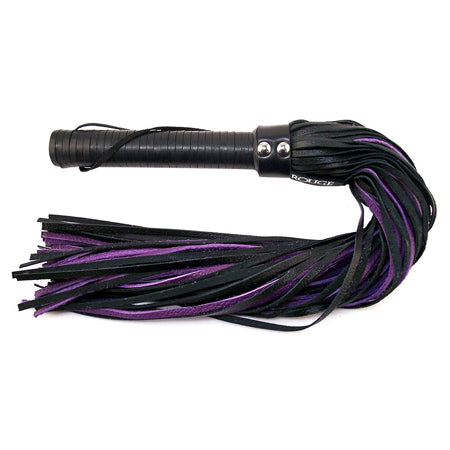 Rouge Flogger w/Leather Handle & Floggers Black/Purple - Not Very Vanilla