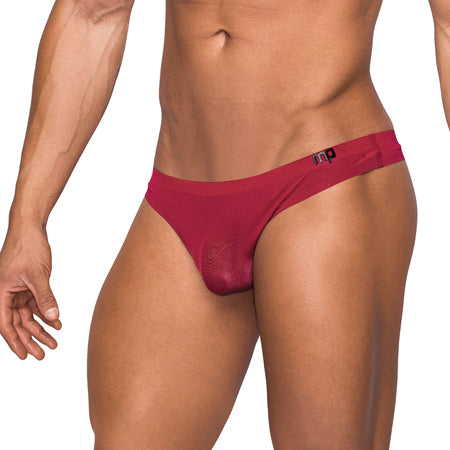 Male Power Seamless Sleek Sleek Thong w/sheer pouch Wine S/M - Not Very Vanilla