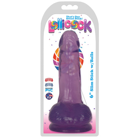 Curve Toys Lollicock Slim Stick 6 in. Dildo with Balls & Suction Cup Grape Ice - Not Very Vanilla