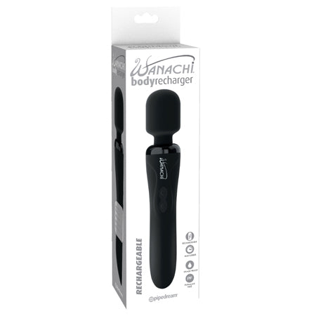 Pipedream Wanachi Body Recharger Rechargeable Silicone Wand Vibrator Black - Not Very Vanilla