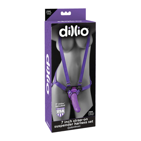 Pipedream Dillio Adjustable 7 in. Strap-On Suspender Harness Set Purple - Not Very Vanilla