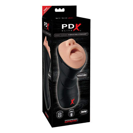 PDX Elite Deep Throat Vibrating Stroker Beige/Black - Not Very Vanilla