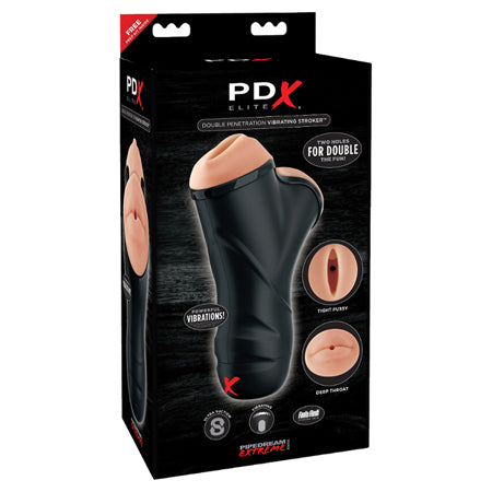 PDX Elite Double Penetration Vibrating Dual Entry Stroker Beige/Black - Not Very Vanilla