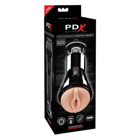 PDX Elite Cock Compressor Rechargeable Vibrating Stroker With Hands-Free Suction Cup Beige/Black - Not Very Vanilla