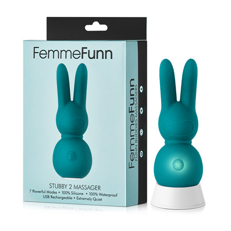 FemmeFunn Funn Buddies Stubby 2 Massager Rechargeable Silicone Vibrator with Ears Turquoise - Not Very Vanilla