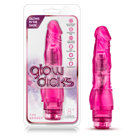 Blush Glow Dicks The Banger Realistic 8 in. Vibrating Dildo Pink - Not Very Vanilla