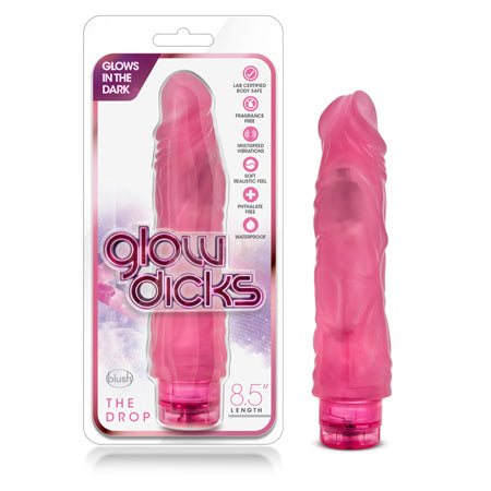 Blush Glow Dicks The Drop Realistic 8.5 in. Vibrating Dildo Pink - Not Very Vanilla