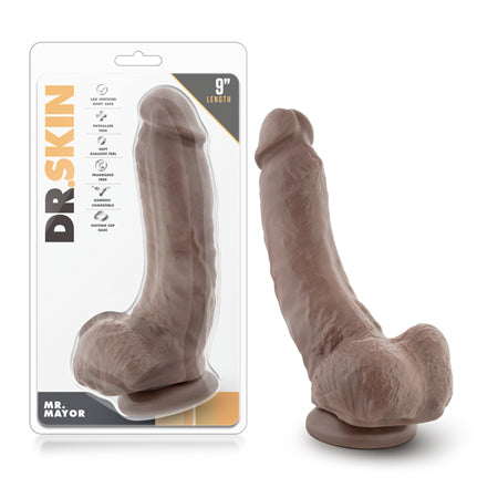 Blush Dr. Skin Mr. Mayor Realistic 9 in. Dildo with Balls & Suction Cup Brown - Not Very Vanilla