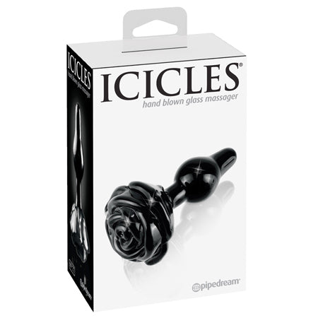 Pipedream Icicles No. 77 Glass Anal Plug With Rose Base Black - Not Very Vanilla