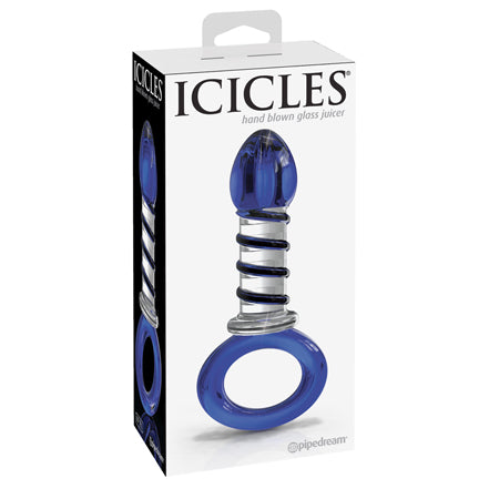 Pipedream Icicles No. 81 Glass Juicer Ribbed Dildo With Handle Blue - Not Very Vanilla