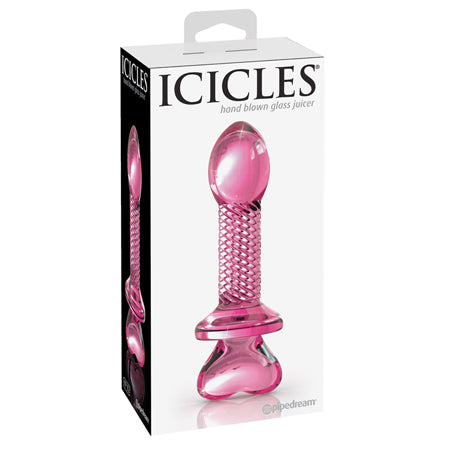 Pipedream Icicles No. 82 Glass Juicer Textured Dildo With Heart-Shaped Base Pink - Not Very Vanilla