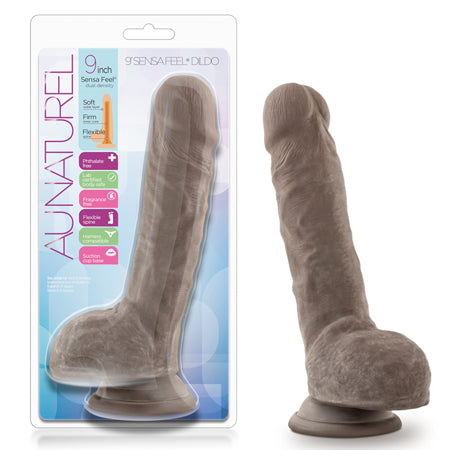 Blush Au Naturel 9 in. Posable Dual Density Dildo with Balls & Suction Cup Brown - Not Very Vanilla