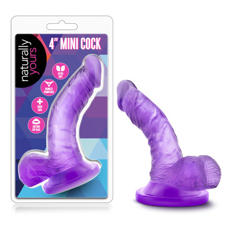 Blush Naturally Yours 4 in. Mini Cock Realistic Dildo with Balls & Suction Cup Purple - Not Very Vanilla