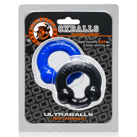 OxBalls Ultraballs, 2-Pack Cockring, Black & Police Blue - Not Very Vanilla