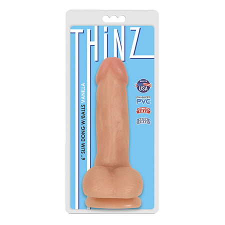 Curve Toys Thinz 6 in. Slim Dildo with Balls & Suction Cup Beige - Not Very Vanilla