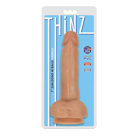 Curve Toys Thinz 7 in. Slim Dildo with Balls & Suction Cup Beige - Not Very Vanilla