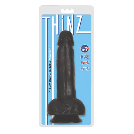 Curve Toys Thinz 7 in. Slim Dildo with Balls & Suction Cup Midnight - Not Very Vanilla