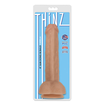 Curve Toys Thinz 8 in. Slim Dildo with Balls & Suction Cup Beige - Not Very Vanilla