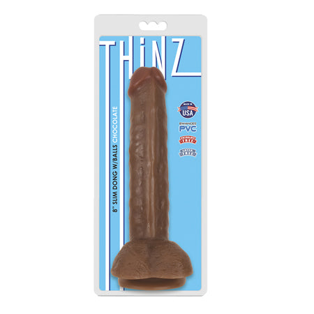 Curve Toys Thinz 8 in. Slim Dildo with Balls & Suction Cup Brown - Not Very Vanilla