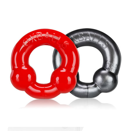 OxBalls 2-Pack Cockring, Steel & Red - Not Very Vanilla