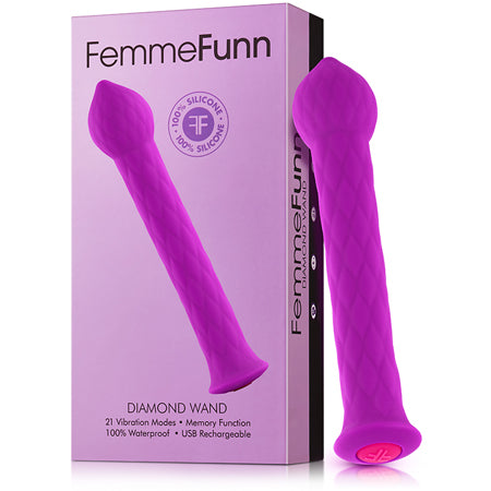 FemmeFunn Diamond Wand Rechargeable Flexible Textured Silicone Vibrator Purple - Not Very Vanilla