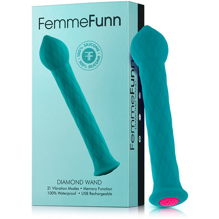 FemmeFunn Diamond Wand Rechargeable Flexible Textured Silicone Vibrator Turquoise - Not Very Vanilla