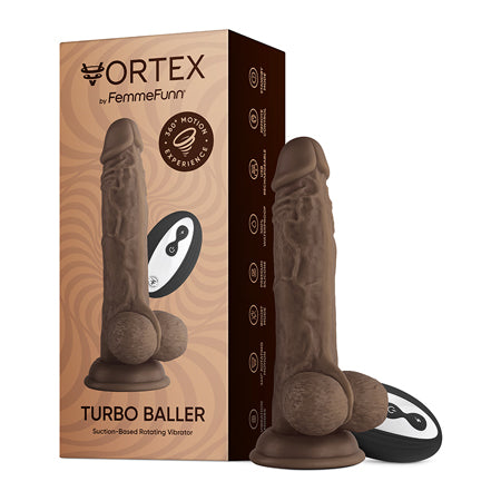 FemmeFunn Vortex Turbo Baller 2.0 8.25 in. Vibrating Rotating Dildo Brown - Not Very Vanilla