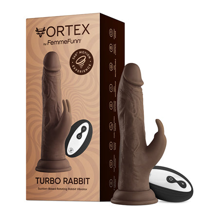 FemmeFunn Vortex Turbo Rabbit 2.0 8 in. Dual Stimulation Vibrating Dildo Brown - Not Very Vanilla