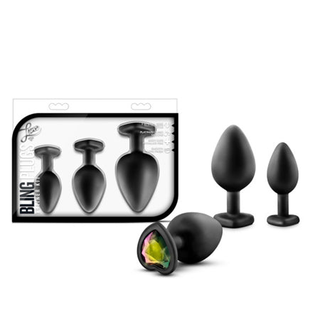 Blush Luxe 3-Piece Bling Plug Training Kit with Rainbow Gem Base Black - Not Very Vanilla