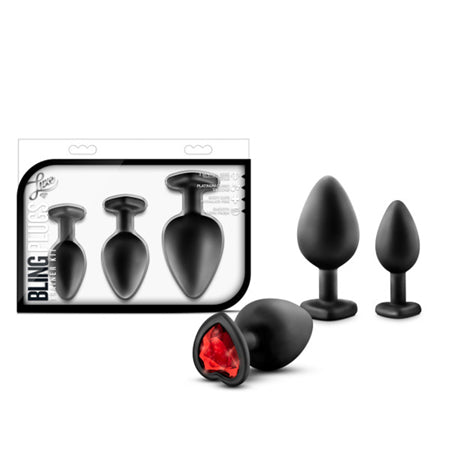 Blush Luxe 3-Piece Bling Plug Training Kit with Red Gem Base Black - Not Very Vanilla