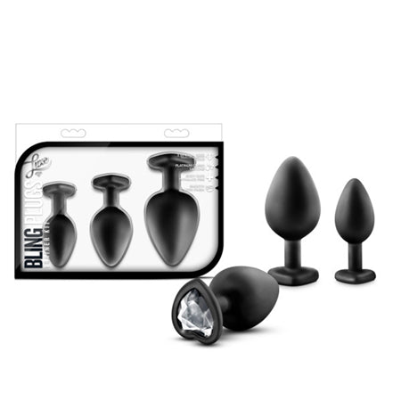 Blush Luxe 3-Piece Bling Plug Training Kit with White Gem Base Black - Not Very Vanilla