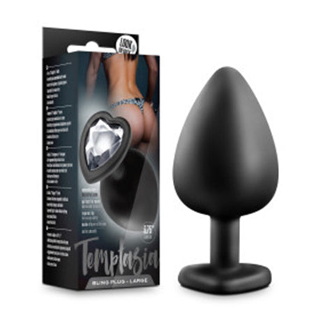 Blush Temptasia Bling Anal Plug with Heart-Shaped Gem Base Large Black - Not Very Vanilla