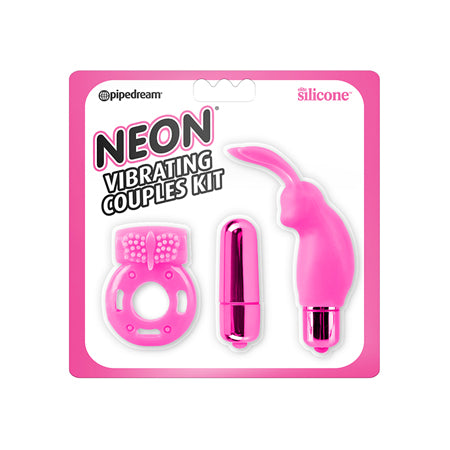 Pipedream Neon 3-Piece Silicone Vibrating Couples Kit Pink - Not Very Vanilla