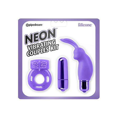 Pipedream Neon 3-Piece Silicone Vibrating Couples Kit Purple - Not Very Vanilla