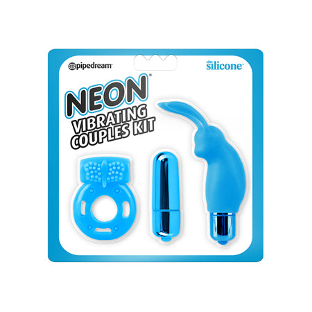 Pipedream Neon 3-Piece Silicone Vibrating Couples Kit Blue - Not Very Vanilla