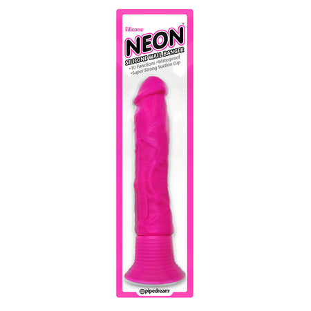 Pipedream Neon Silicone Wall Banger 7.5 in. Realistic Vibrating Dildo With Suction Cup Pink - Not Very Vanilla